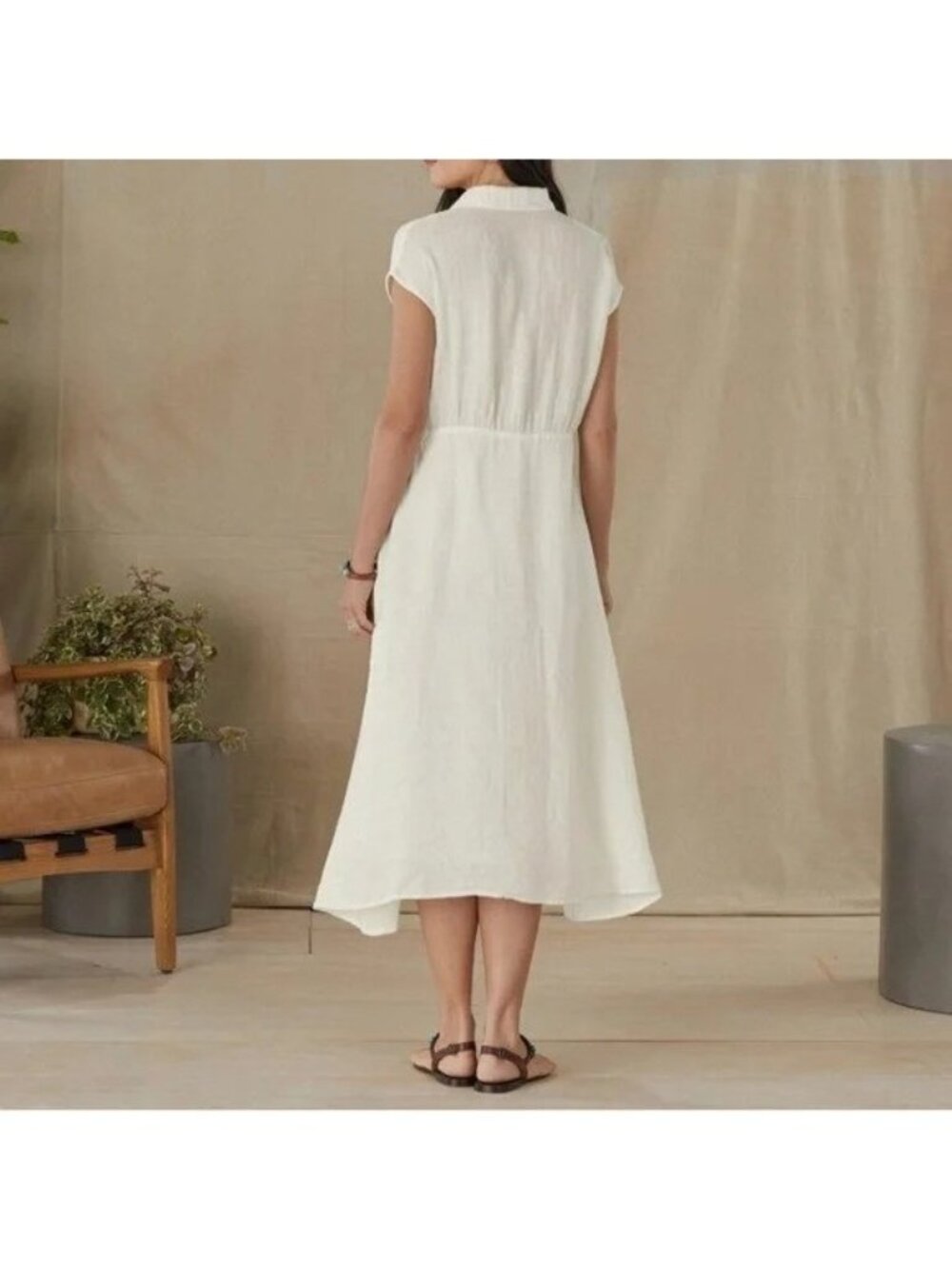 Sundance Brave + True “Clarity” White Linen Dress Women's Medium Pockets Coastal - Picture 8 of 11
